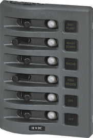 BLUE SEA 4376-BSS PANEL WD 12VDC CLB 6POS GRAY