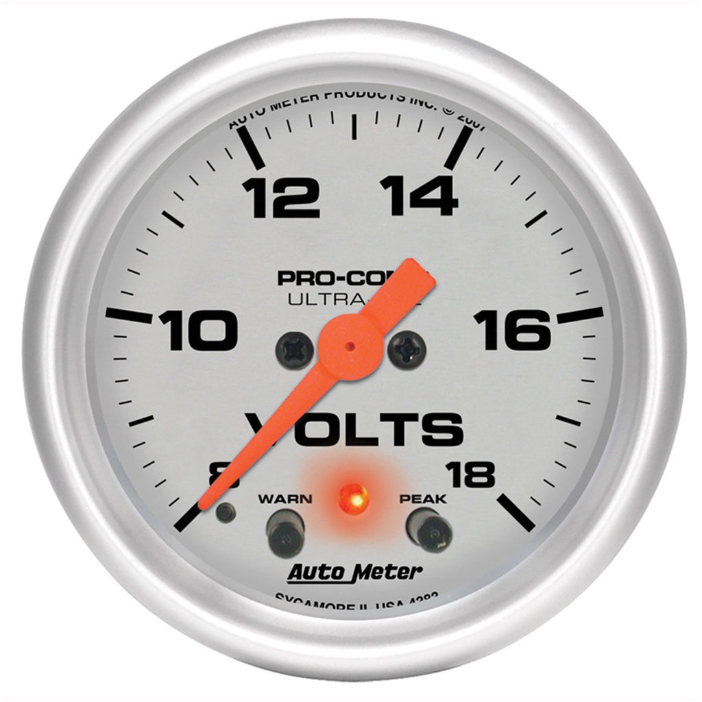 AutoMeter 4383 GAUGE, VOLTMETER, 2 1/16" , 18V, DIGITAL STEPPER MOTOR W/PEAK & WARN, ULTRA-LITE
