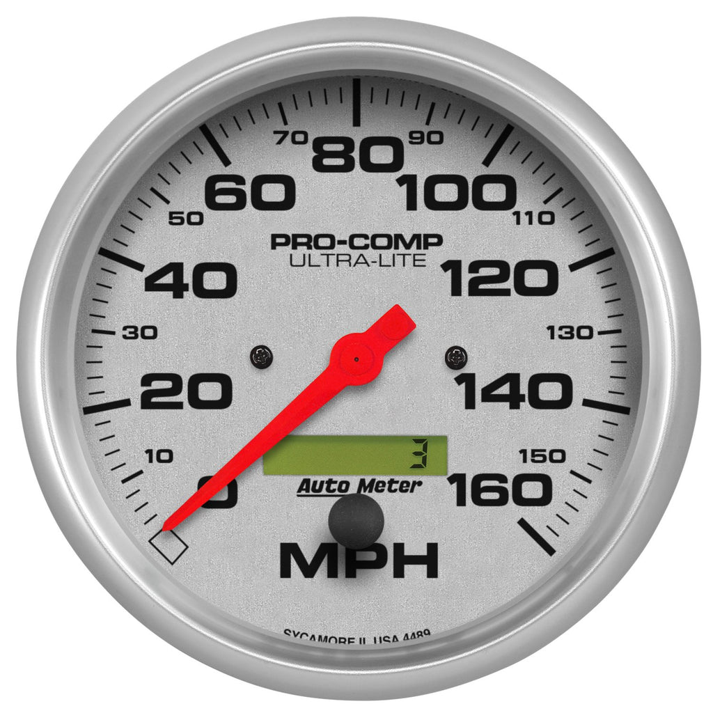 AutoMeter 4489 Traditional incandescent lighting illuminates around the perimeter of the dial