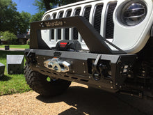 Load image into Gallery viewer, 2018-2025 Jeep Wrangler JL Front Bumper Stubby with Push Bar End Cap Light Cutouts With Camera Harness + Pod Texture Black Powdercoat Bodyguard Bumpers