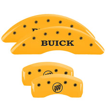 Load image into Gallery viewer, MGP Caliper Covers 49001SBSHYL Set of 4: Yellow finish, Black Buick / Buick Shield Logo