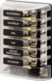 BLUE SEA 5015-BSS FUSE BLOCK 3AG 6CIRCUIT W