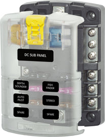 BLUE SEA 5025-BSS FUSE BLOCK STBLADE 6CIRC W/GND/CVR