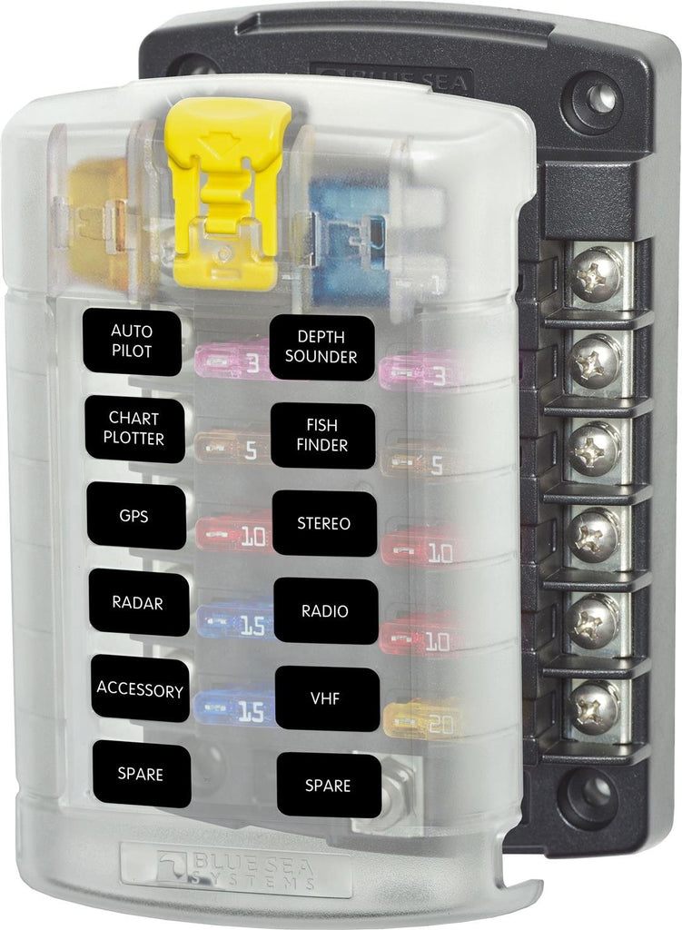 BLUE SEA 5029-BSS FUSE BLOCK STBLADE 12CIRC W/CVR