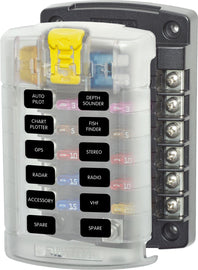 BLUE SEA 5029-BSS FUSE BLOCK STBLADE 12CIRC W/CVR