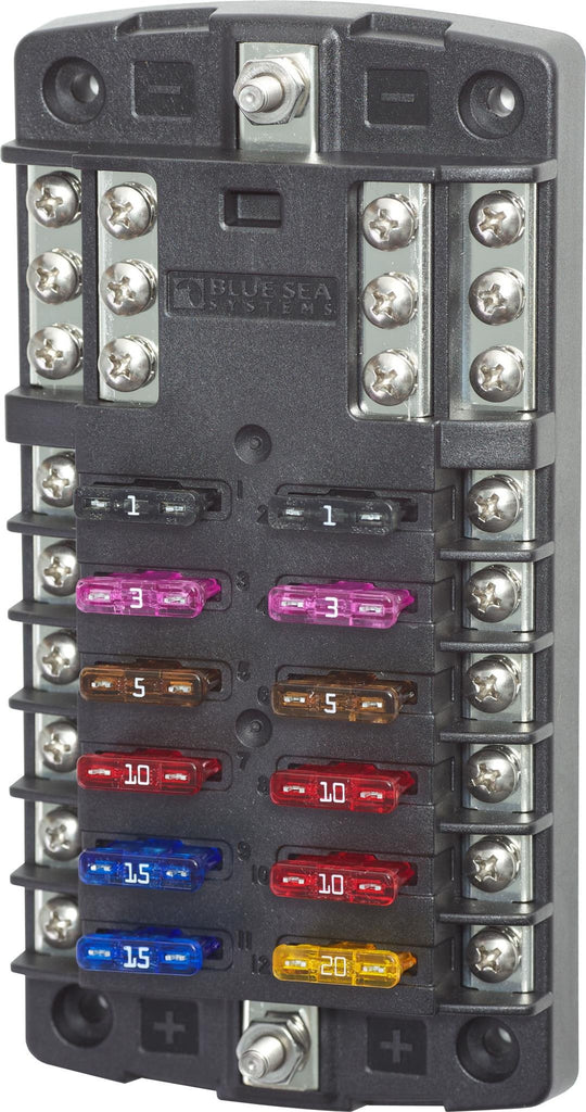 BLUE SEA 5031-BSS FUSE BLOCK STBLADE 12CIRC W/GND
