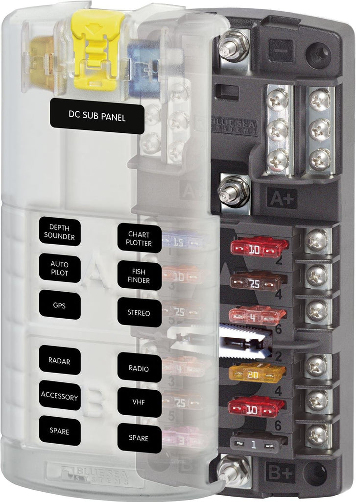 BLUE SEA 5032-BSS FUSE BLOCK STBLADE DUAL12