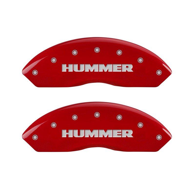 MGP Caliper Covers 52003SHUMRD Set of 4: Red finish, Silver Hummer