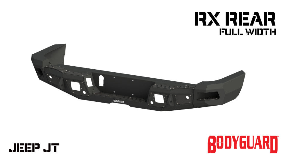 2020-2025 Jeep Gladiator Rear Bumper Full width Sensor Cutouts Reverse Light Cutouts Bare Metal Bodyguard Bumpers
