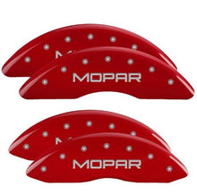Load image into Gallery viewer, MGP Caliper Covers 55002SMOPRD Set of 4: Red finish, Silver MOPAR
