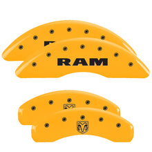 Load image into Gallery viewer, MGP Caliper Covers 55006SRMHYL Set of 4: Yellow finish, Black RAM / RAMHEAD