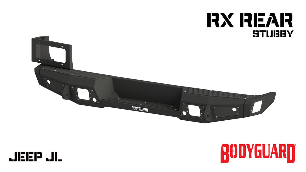 2018-2025 Jeep Wrangler JL Rear Bumper Sensor Cutouts Reverse Light Cutouts Bare Metal Bodyguard Bumpers