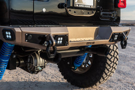 2018-2025 Jeep Wrangler JL Rear Bumper Sensor Cutouts Reverse Light Cutouts Texture Black Powdercoat Bodyguard Bumpers