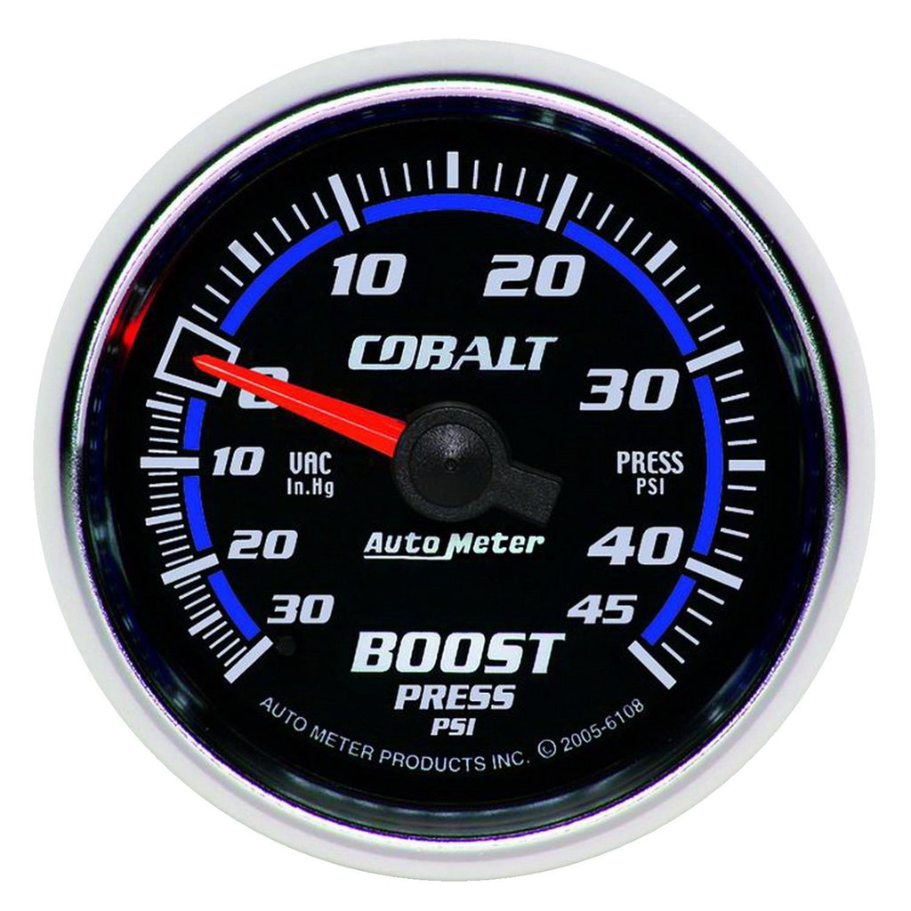 AutoMeter 6108 GAUGE, VAC/BOOST, 2 1/16" , 30INHG-45PSI, MECHANICAL, COBALT