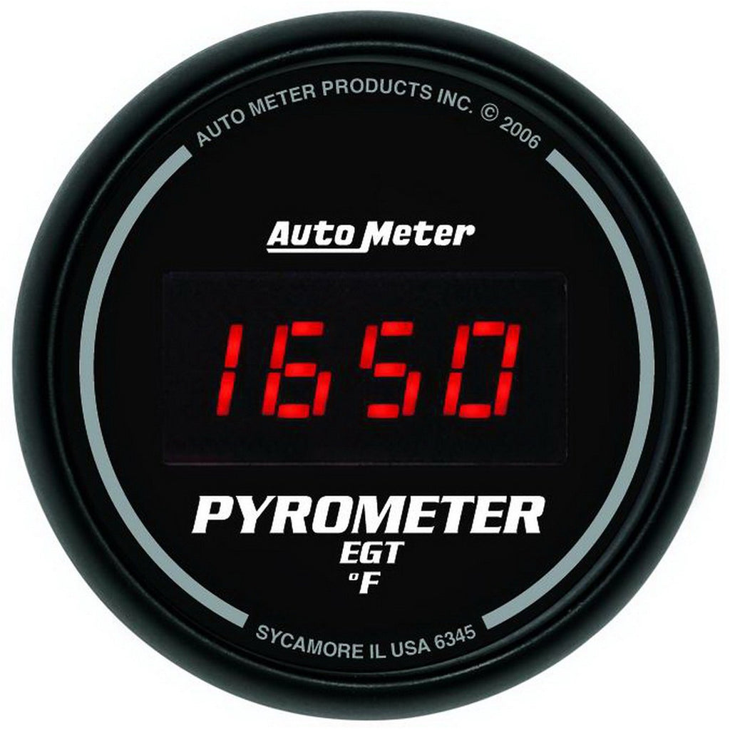 AutoMeter 6345 GAUGE, PYROMETER (EGT), 2 1/16" , 1600 Degrees F, DIGITAL, BLACK DIAL W/ RED LED