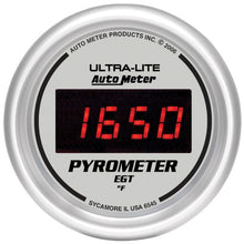 Load image into Gallery viewer, AutoMeter 6545 GAUGE, PYROMETER (EGT), 2 1/16", 1600 Degrees F, DIGITAL, SILVER DIAL W/ RED LED
