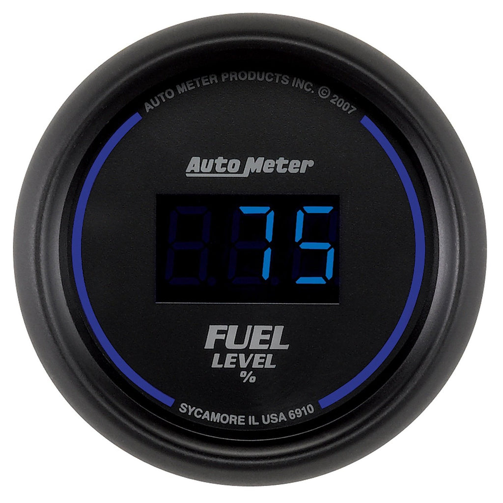 AutoMeter 6910 GAUGE, FUEL LEVEL, 2 1/16", 0-280O PROGRAMMABLE, DIGITAL, BLACK DIAL W/ BLUE LED