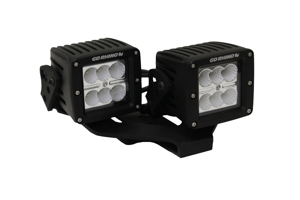 Go Rhino 732231T XE Center Hood Light Mounts for Jeep JL/JT - Fits Dual 3x3 Cubes, offset mount