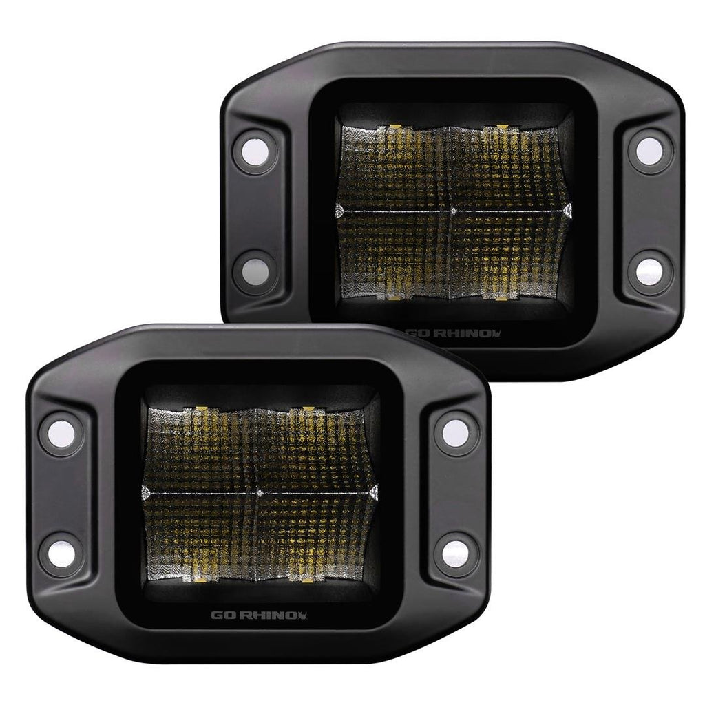 Go Rhino 750400321FCF Blackout Series - CUBEIT 3x3 LED Cube Flood Lights with Flush Mount, Pair