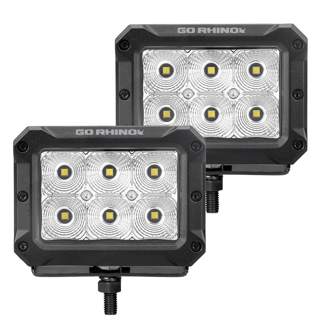 Go Rhino 753003023FBS Bright Series - 4x3 Rectangular LED Flood Lights, Pair