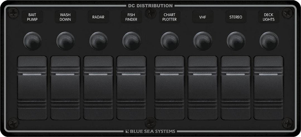 BLUE SEA 8371-BSS PANEL H2O 12VDC CLB 8POS BLK H