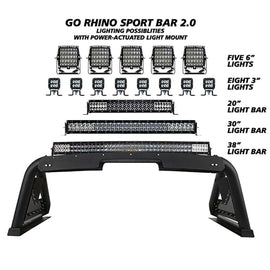 Go Rhino 911620PS Powered light bar mount is compatible with most tonneau covers