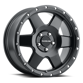 Aluminum Wheels 17x9 Boost 946B Satin Black 6 Spoke 0 Offset 5 on 139.7 Bolt Pattern 107.95 Bore Raceline