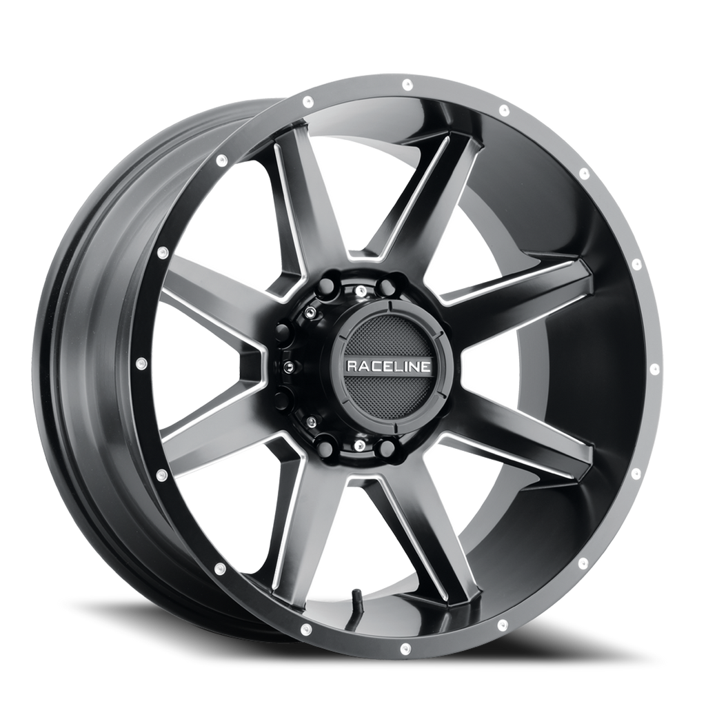 Aluminum Wheels 22x10 Stryker 954M Milled-Dimples Satin Black -19 Offset 8 on 165.1 Bolt Pattern 125.2 Bore Raceline