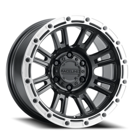 Aluminum Wheels 17x9 Compass 956BS Satin Black Silver Ring -12 Offset 8 on 165.1 Bolt Pattern 125.2 Bore Raceline