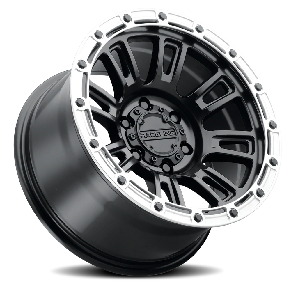 Aluminum Wheels 18x9 Compass 956BS Satin Black Silver Ring -12 Offset 8 on 165.1 Bolt Pattern 125.2 Bore Raceline