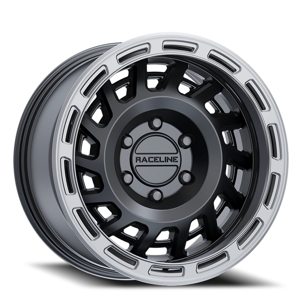 Aluminum Wheels 18x9 Halo 957BS Satin Black Silver Ring -12 Offset 8 on 165.1 Bolt Pattern 130.81 Bore Raceline