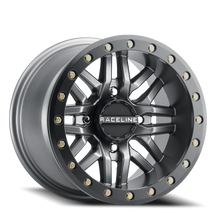 Load image into Gallery viewer, Aluminum Wheels 15x10 Ryno Beadlock UTV A91G Matte Dark Gunmetal Grey 0 Offset 4 on 110 Bolt Pattern 90 Bore Raceline