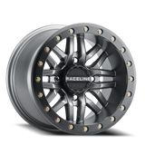 Raceline A91G-51056-55 Aluminum Wheels 15x10 Ryno Beadlock UTV A91G Matte Dark Gunmetal Grey 0 Offset 4 on 156 Bolt Pattern 134.3 Bore Raceline
