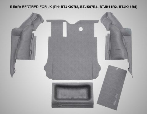 BedRug BRJK07R4 JEEP BEDRUG 07-10 JK UNLTD 4DR RR 5PC CARGO KIT (INC TLGTE & TUB LINER)