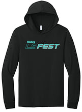Load image into Gallery viewer, Bin 15 - Adult LS Fest Turbo Teal LS Hooded Tee.jpg
