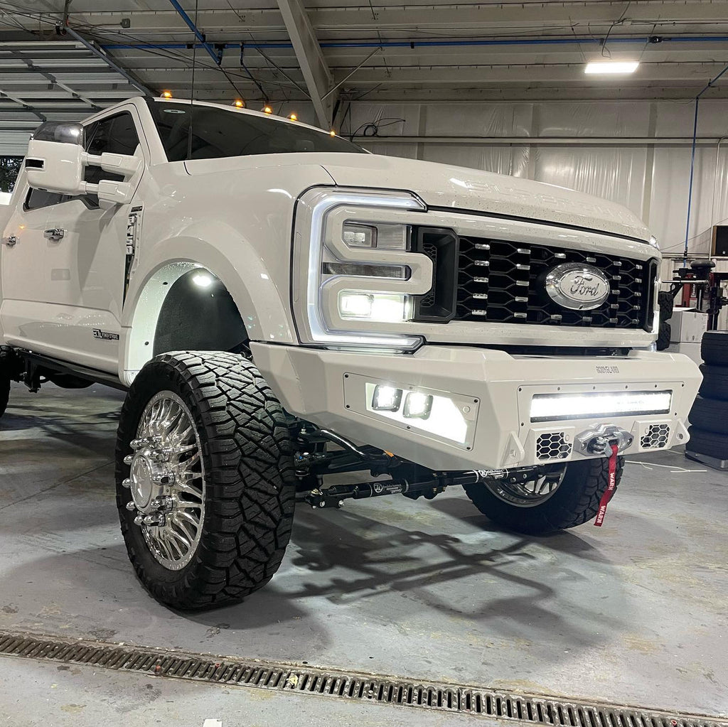 A2 Front Bumper Base For 2023-2026 Ford F550 Superduty ACC Compatible Sensor Cutouts Texture Black Powdercoat Fits 450/550 Factory Fenders Bodyguard Bumpers