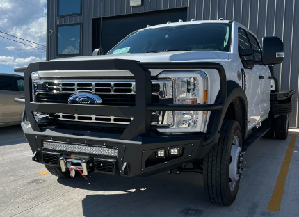 A2 Front Bumper Extreme For 2023-2026 Ford F550 Superduty ACC Compatible Sensor Cutouts With Mesh Grill With Camera Harness Bare Metal Bodyguard Bumpers