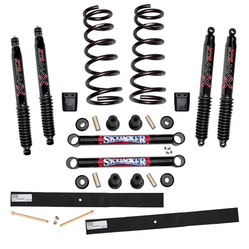 Suspension Lift Kit w/Shock Black MAX Shocks 2-2.5 Inch Lift Incl. Front Coil Springs Rear Add-A-Leafs Lower Link Bump Stops Skyjacker