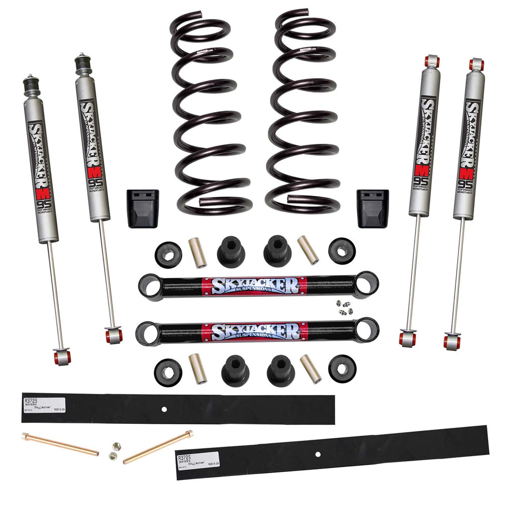 Suspension Lift Kit w/Shock M95 Performance Shocks 2-2.5 Inch Lift Incl. Front Coil Springs Rear Add-A-Leafs Lower Link Bump Stops Skyjacker