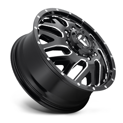 Dually Wheels 22X8.25 Triton Dually D581 8 On 165.1 Gloss Black Milled 121.5 Bore 105 Offset Mesh Spoke Front Dually Fuel Off Road Wheels