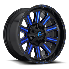 Load image into Gallery viewer, Aluminum Wheels 20X9 Hardline D646 6 On 135/6 On 139.7 Gloss Black/Candy Blue 106.3 Bore 1 Offset Fuel Off Road Wheels