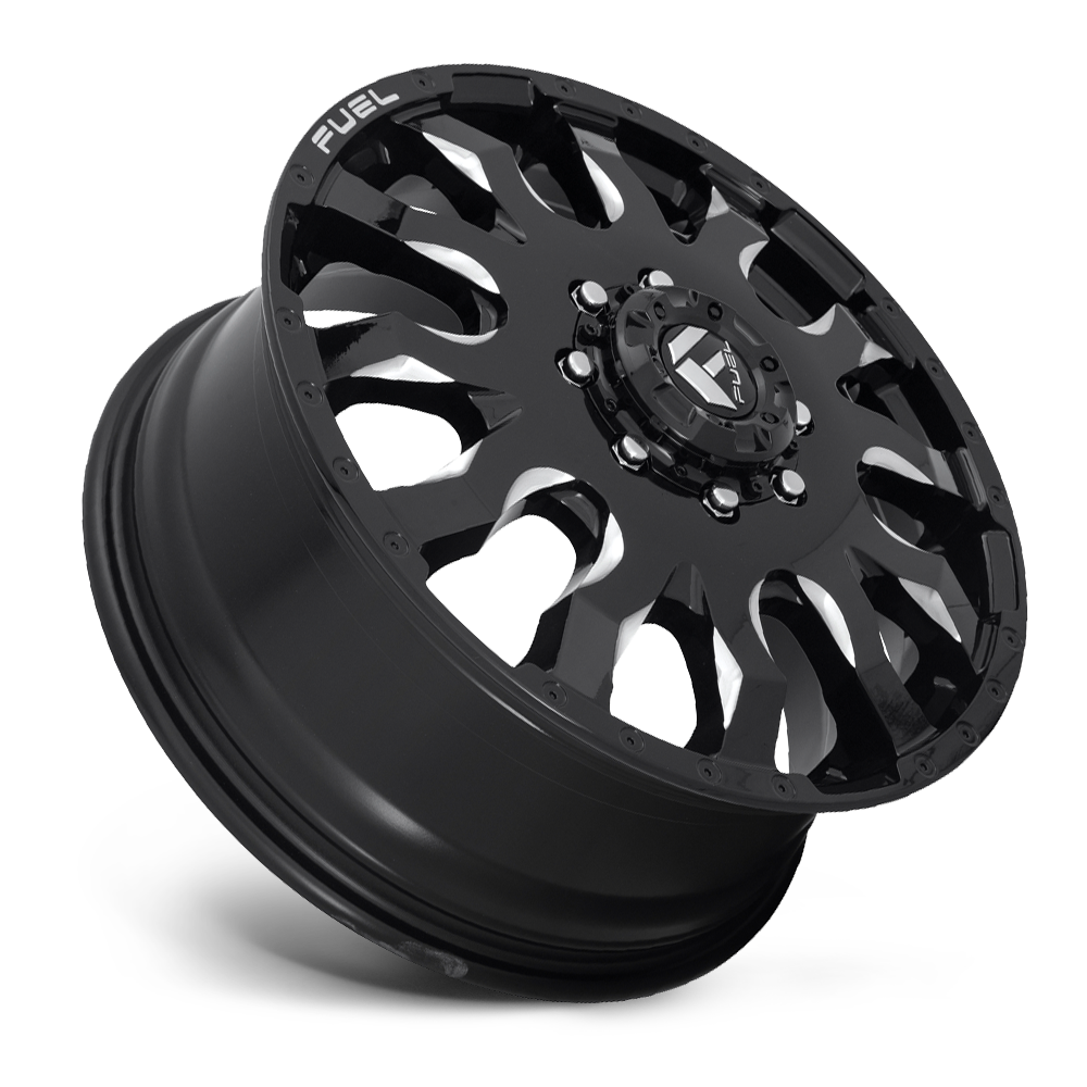 Dually Wheels 20X8.25 Blitz Dually D673 8 On 165.1 Gloss Black Milled 121.5 Bore 105 Offset Multi Spoke Front Dually Fuel Off Road Wheels