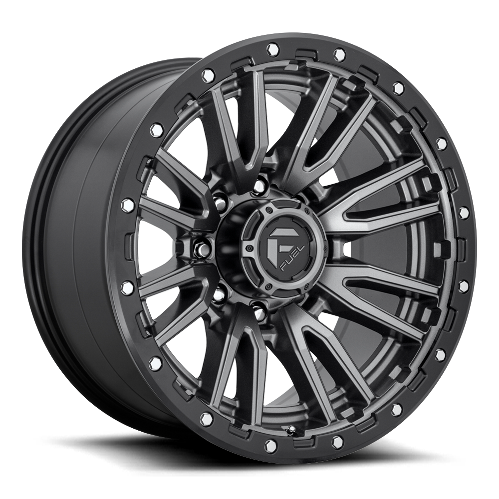 Aluminum Wheels 22X12 Rebel D680 8 On 165.1 Matte Gunmetal Gray Black Bead Ring 125.1 Bore -44 Offset Fuel Off Road Wheels