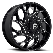 Load image into Gallery viewer, Dually Wheels 20X8.25 Runner Dually D741 8 On 200 Gloss Black Milled 142.2 Bore 105 Offset 8 Spoke Front Dually Fuel Off Road Wheels