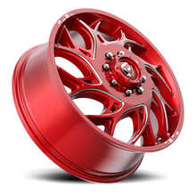 Load image into Gallery viewer, Dually Wheels 22X8.25 Runner Dually D742 8 On 165.1 Candy Red Milled 121.6 Bore 105 Offset 8 Spoke Front Dually Fuel Off Road Wheels