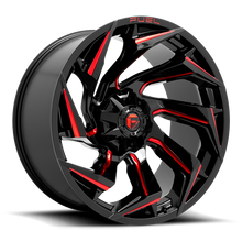 Load image into Gallery viewer, Aluminum Wheels 20X9 Reaction D755 5 On 139.7/5 On 150 Gloss Black Milled Red Tint 110.1 Bore 20 Offset Fuel Off Road Wheels