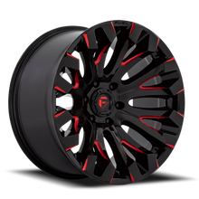 Load image into Gallery viewer, Aluminum Wheels 20X9 Quake D829 6 On 135 Gloss Black Milled Red 87.1 Bore 1 Offset Fuel Off Road Wheels