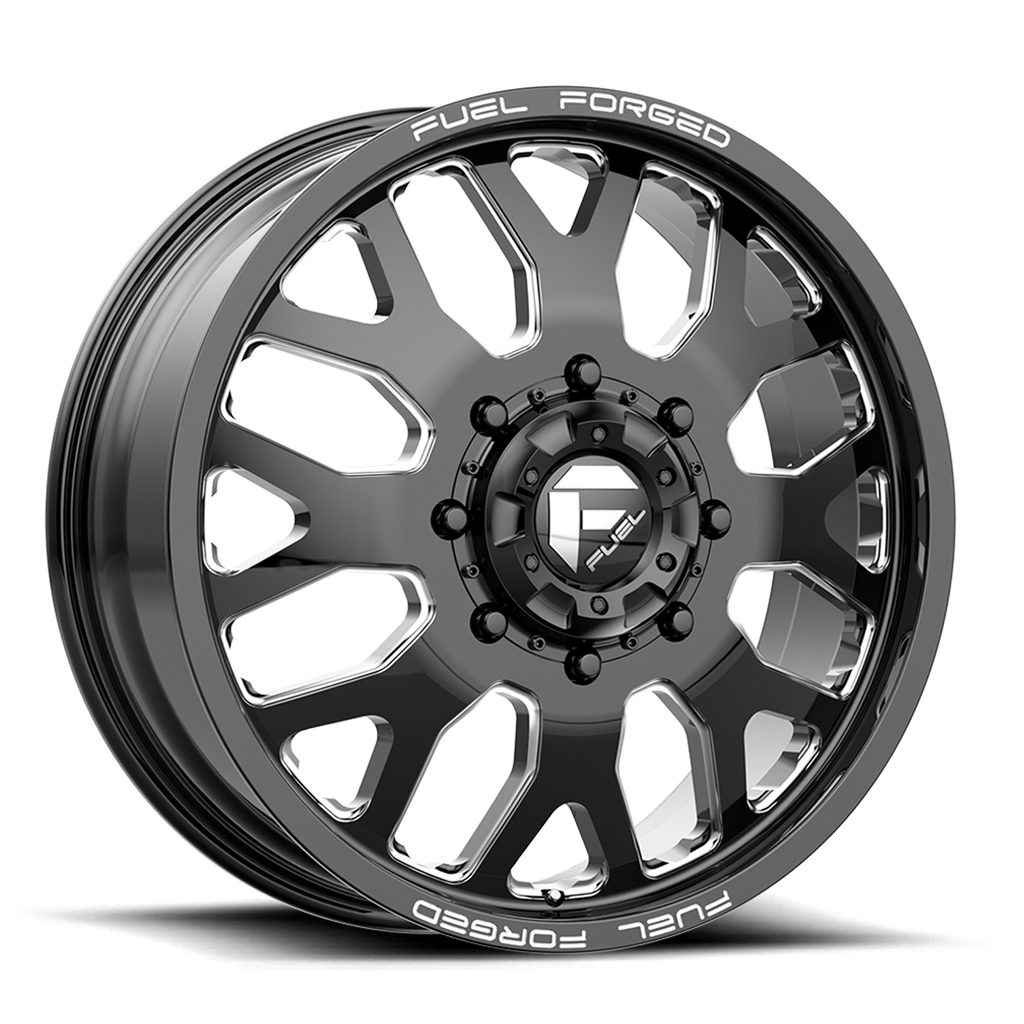 Dually Wheels 24X8.25 FF19D Dually DE19 BK 8 On 200 Gloss Black Milled 142.2 Bore 105 Offset Front Dually Fuel Off Road Wheels