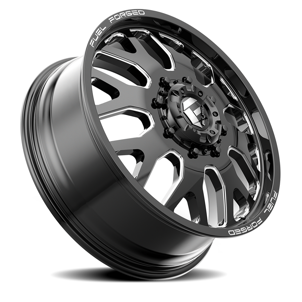 Dually Wheels 24X8.25 FF19D Dually DE19 BK 8 On 200 Gloss Black Milled 142.2 Bore 105 Offset Front Dually Fuel Off Road Wheels