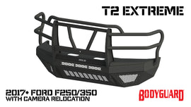 T2 Front Bumper Extreme For 2017-2022 Ford F550 Superduty No Sensor Cutouts Factory Fog Cutouts Winch Mount Without Mesh Grill With Camera Harness Gloss Black Powdercoat Fits 450/550 Fender Trim Bodyguard Bumpers